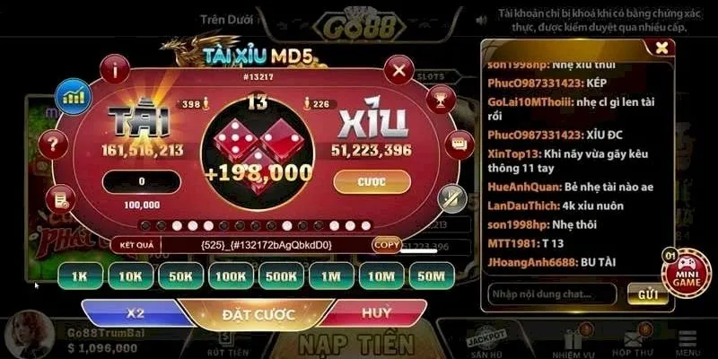 Giao diện Tài Xỉu MD5 Go88 – kết quả mã hóa công khai trước mỗi ván chơi